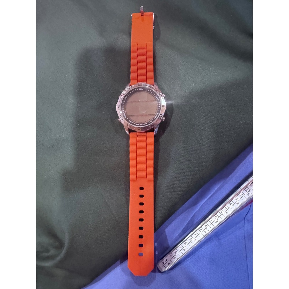 Mossimo Digital Watch Orange Silicone Strap Silver Bezel 100FT Water Res.